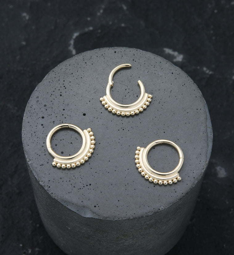 14kt Gold Beaded Line Hinged Segment Ring