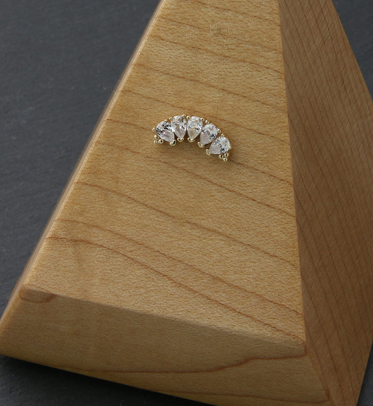 14kt Gold Beaded Vault Teardrop CZ Threadless Top