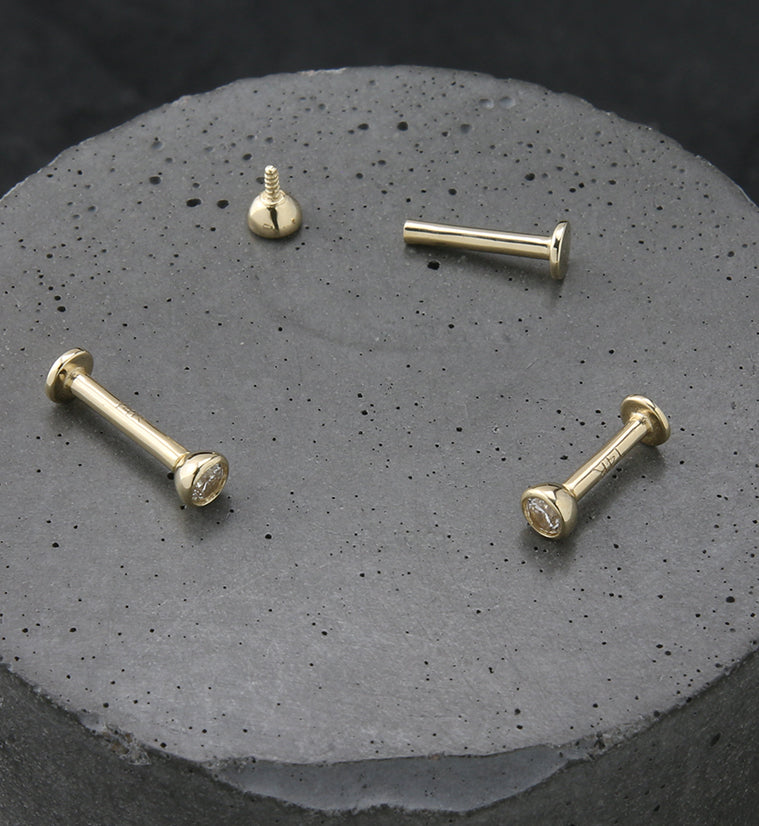 14kt Gold Bezel CZ Internally Threaded Labret