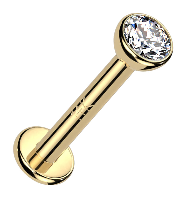 14kt Gold Bezel CZ Internally Threaded Labret