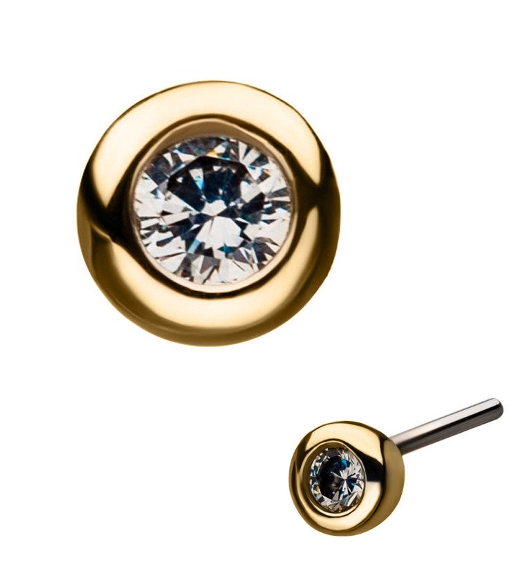 Bezel Less. Top 14kt Gold Bezel Set CZ Threadless Top | UrbanBodyJewelry.com