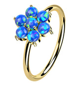 14kt Gold Blue Opalite Flower Hoop Ring