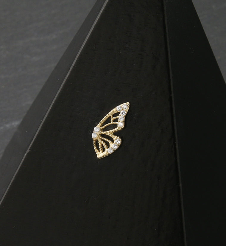 14kt Gold Butterfly Wing CZ Threadless Top