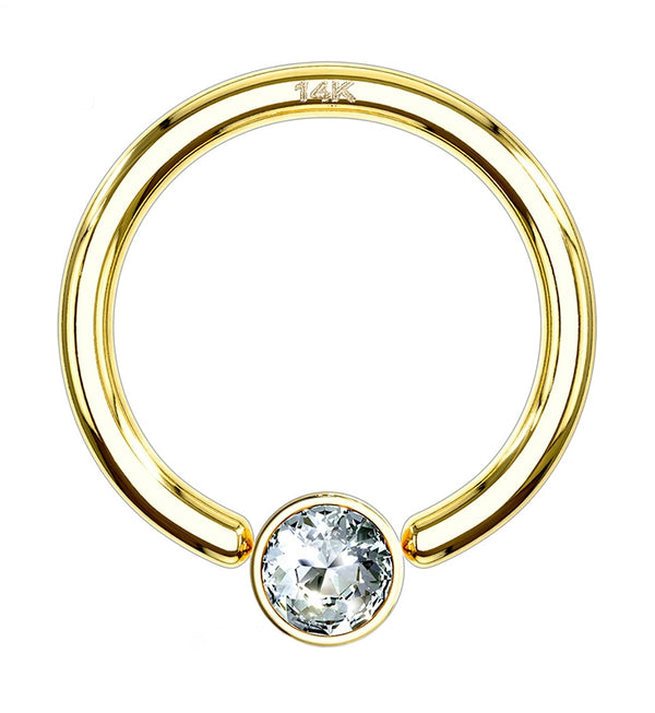14kt Gold CZ Gem Captive Bead Ring