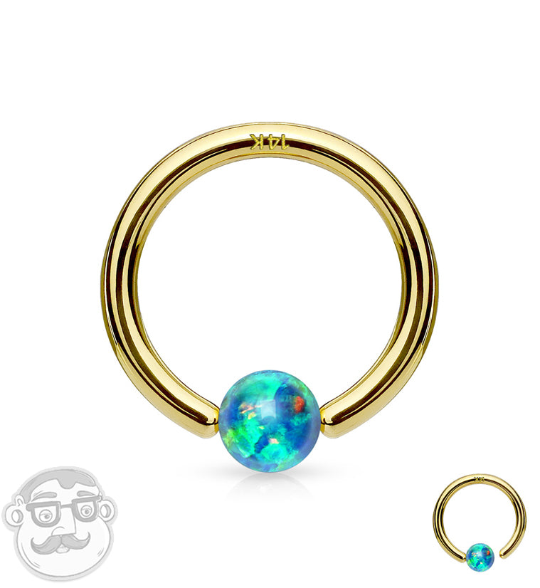 Green opalite ball captive rings in solid