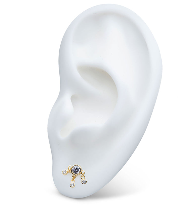 14kt Gold Clear CZ Dangle Threadless Top