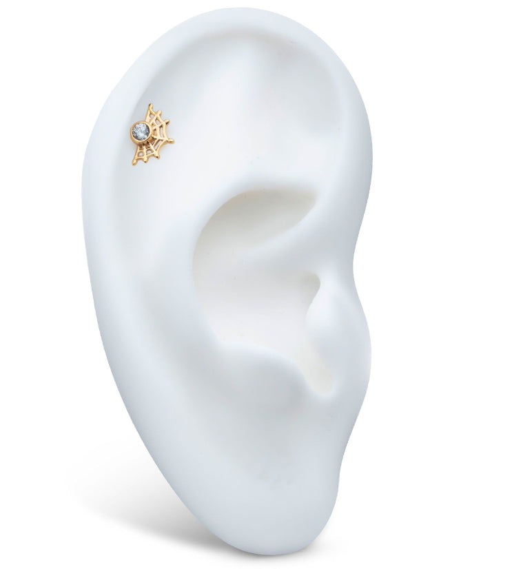14kt Gold Clear CZ Spiderweb Threadless Top