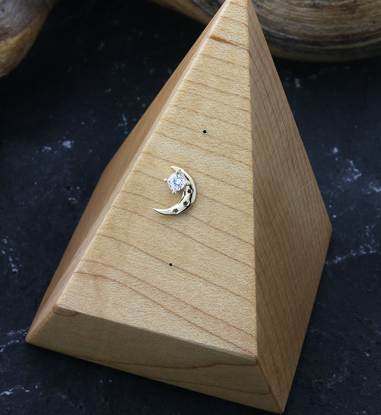 14kt Gold Crescent Moon Clear CZ Threadless Top