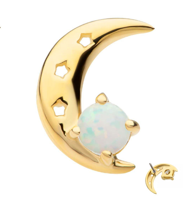 14kt Gold Crescent Moon Star Cut Out White Opalite Threadless Top