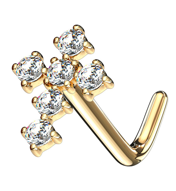 14kt Gold Cross Clear CZ L Bend Nose Ring