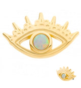 14kt Gold Crown Eye White Opalite Threadless Top
