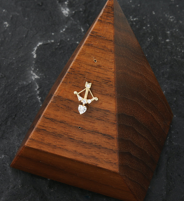 14kt Gold Cupid's Bow And Arrow Clear CZ Threadless Top