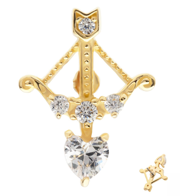 14kt Gold Cupid's Bow And Arrow Clear CZ Threadless Top