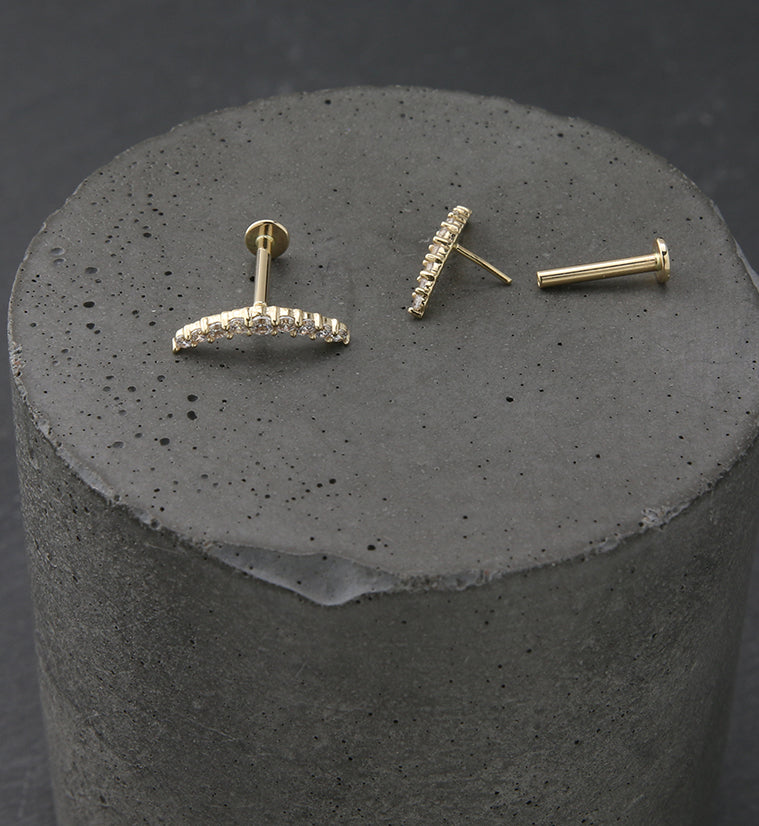 14kt Gold Curve CZ Threadless Labret