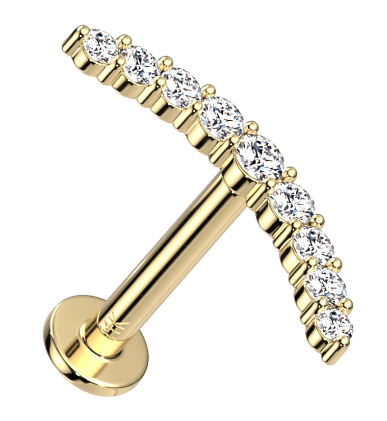 14kt Gold Curve CZ Threadless Labret