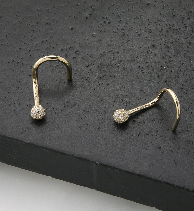 14kt Gold CZ Ball Nose Screw Ring