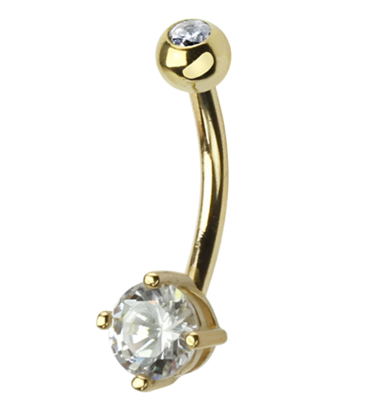 14kt Gold CZ Set Belly Button Ring