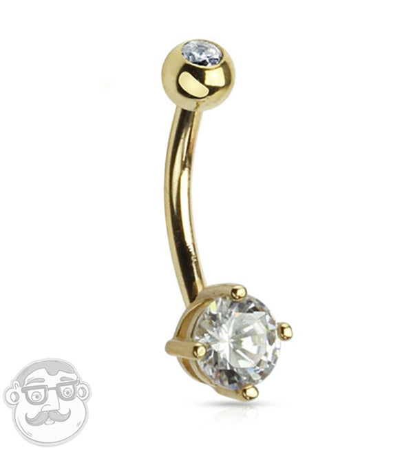 14kt Gold CZ Set Belly Button Ring
