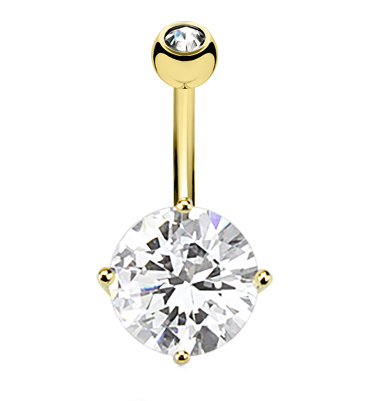 14kt Gold Arced CZ Belly Button Ring
