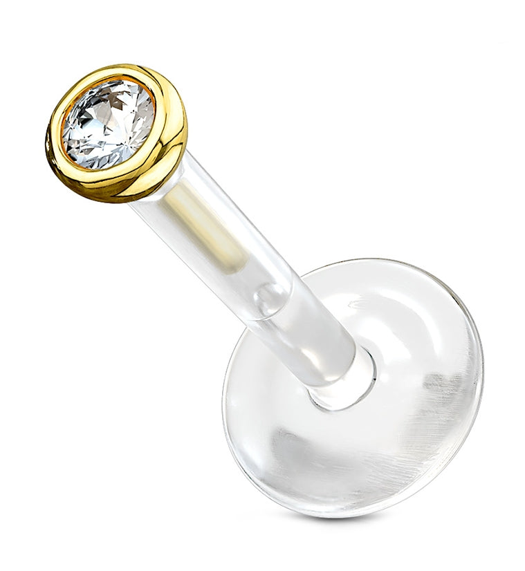 16G Gold 14kt CZ Top Bioflex Labret Post