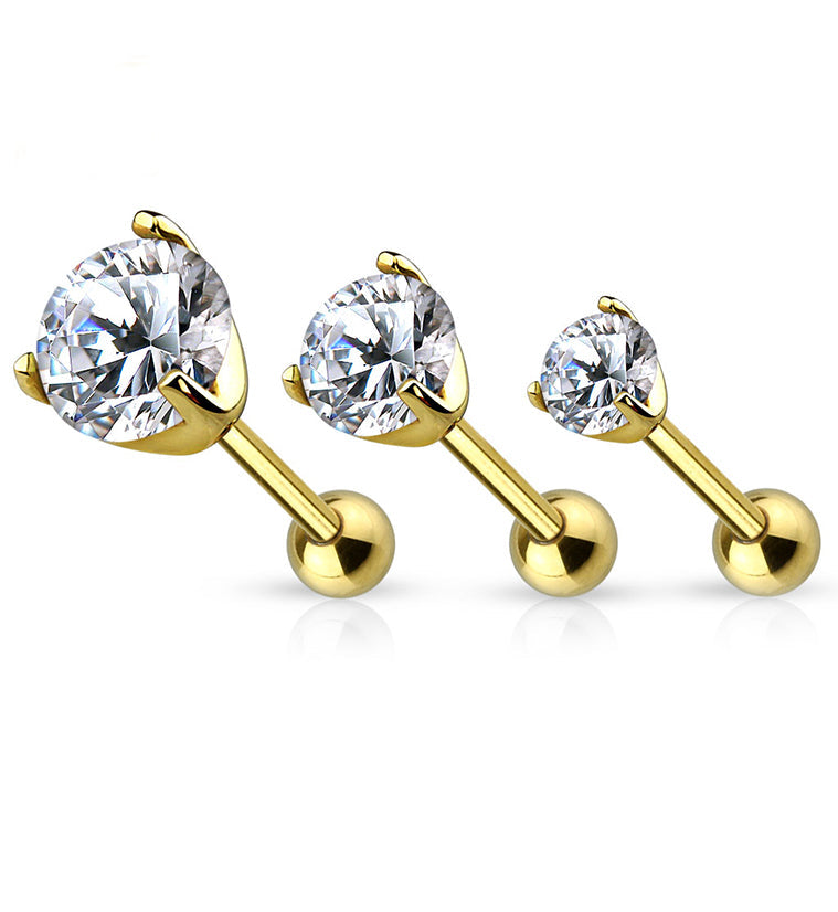 16G 14kt Gold CZ Tragus / Cartilage Barbell