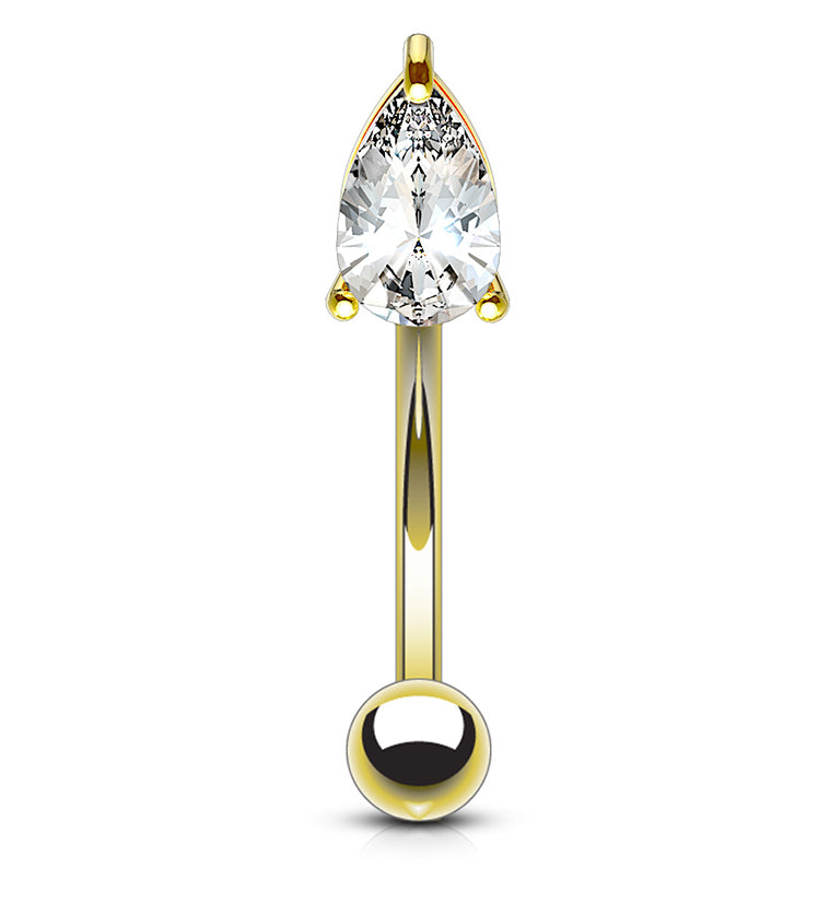14kt Gold Teardrop CZ Curved Barbell