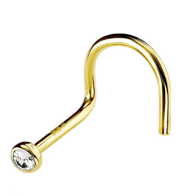 20G 14kt Gold CZ Nose Screw Ring