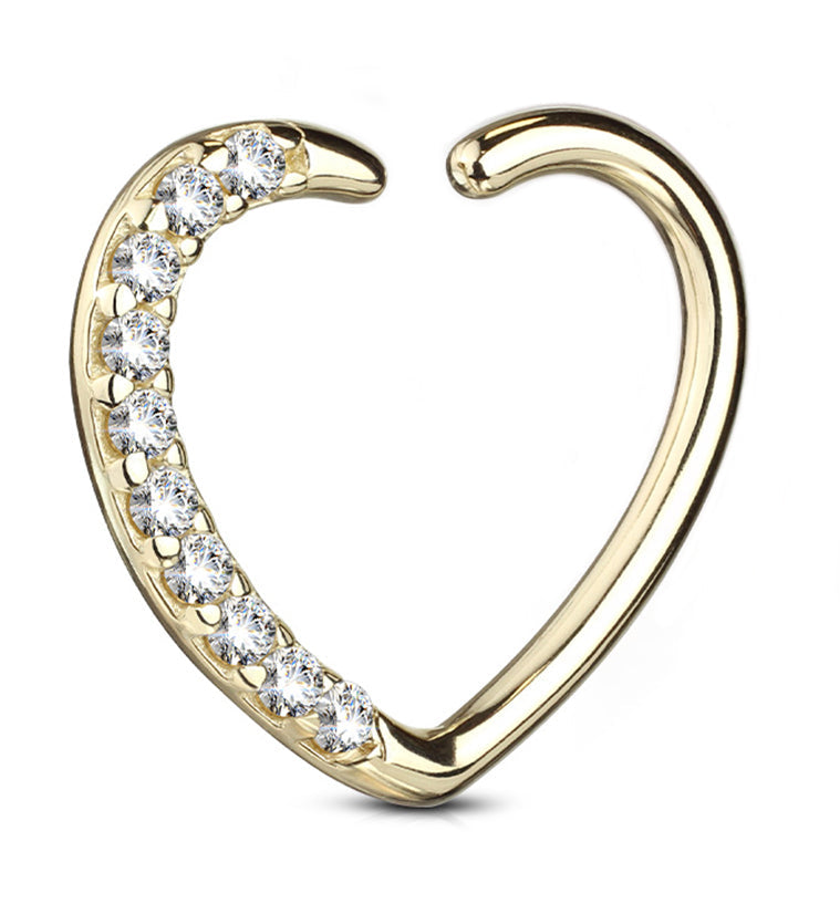 16G 14kt Gold Heart CZ Daith Cartilage Ring