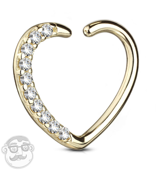 16G 14kt Gold Heart CZ Daith Cartilage Ring