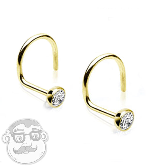 20G 14kt Gold CZ Nose Screw Ring