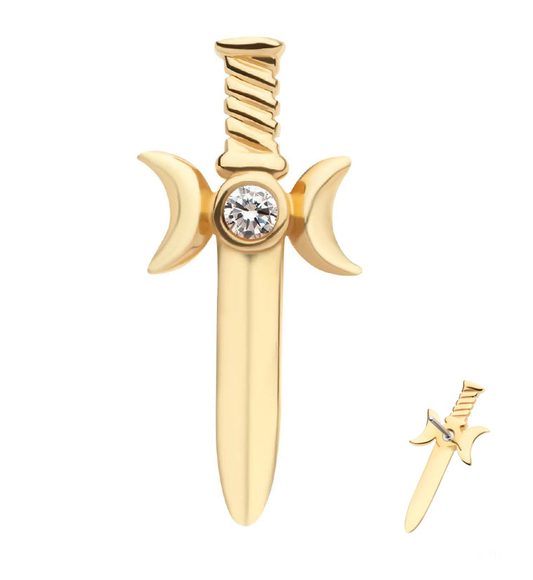 14kt Gold Dagger Clear CZ Threadless Top