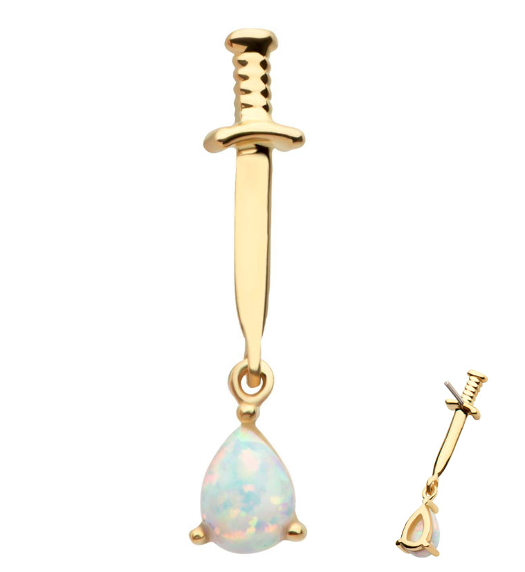 14kt Gold Dagger White Opalite Dangle Threadless Top