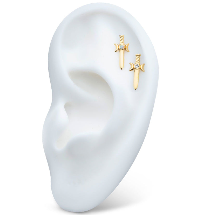 14kt Gold Sword White Opalite Threadless Top