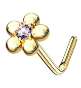 14kt Gold Daisy Pink CZ L Bend Nose Ring