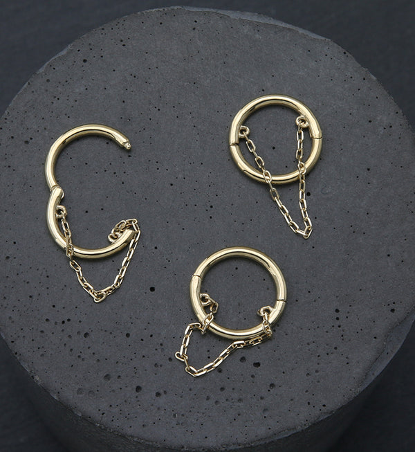 14kt Gold Dangle Chain Hinged Segment Ring