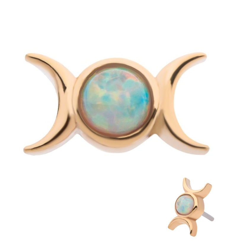14kt Gold Double Crescent White Opalite Threadless Top