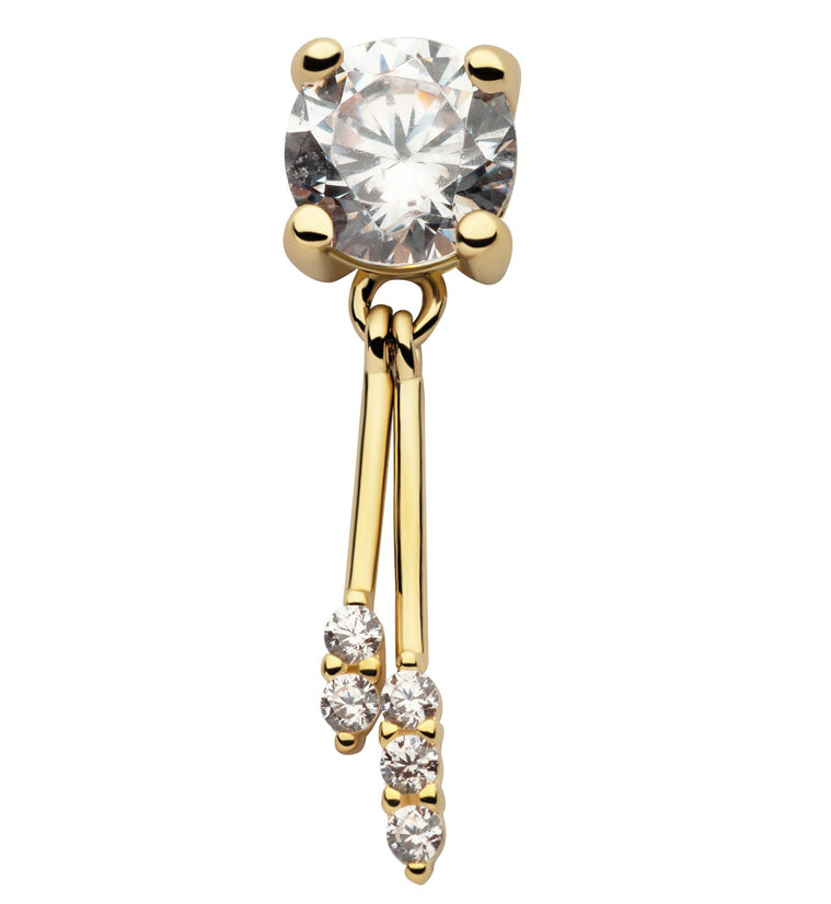 14kt Gold Double Dangle CZ Bar Threadless Top