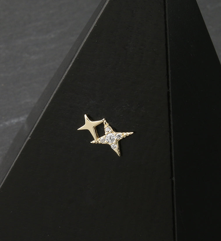 14kt Gold Double Diamond Star CZ Threadless Top