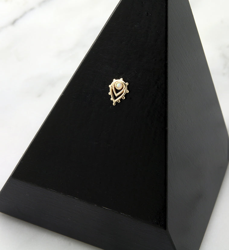 14kt Gold Double Teardrop White Opalite Threadless Top