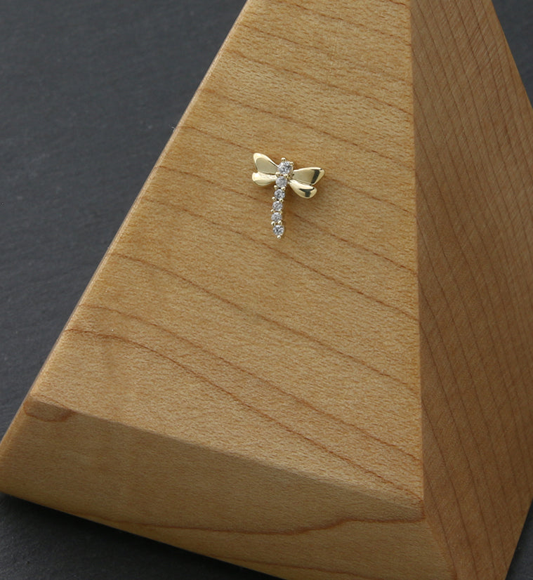 14kt Gold Dragonfly Clear CZ Threadless Top