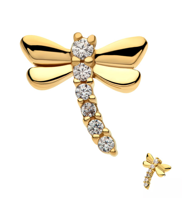14kt Gold Dragonfly Clear CZ Threadless Top
