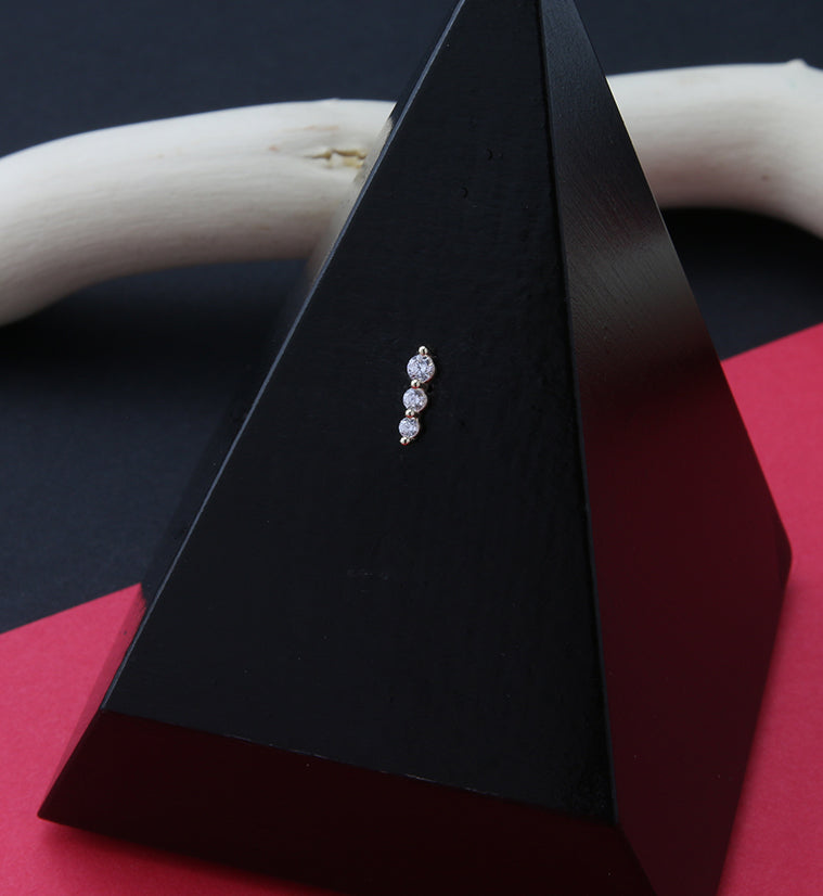 14kt Gold Drop Triple CZ Threadless Top