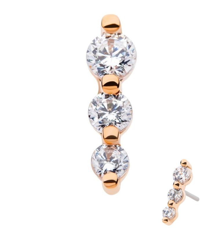 14kt Gold Drop Triple CZ Threadless Top