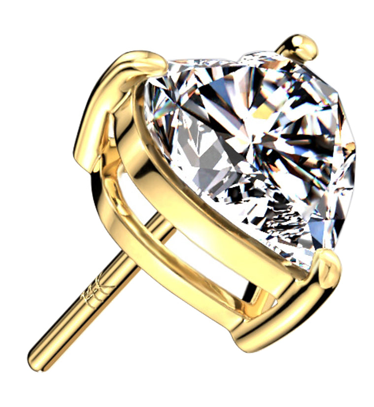 14kt Gold Dual Prong Heart CZ Threadless Top
