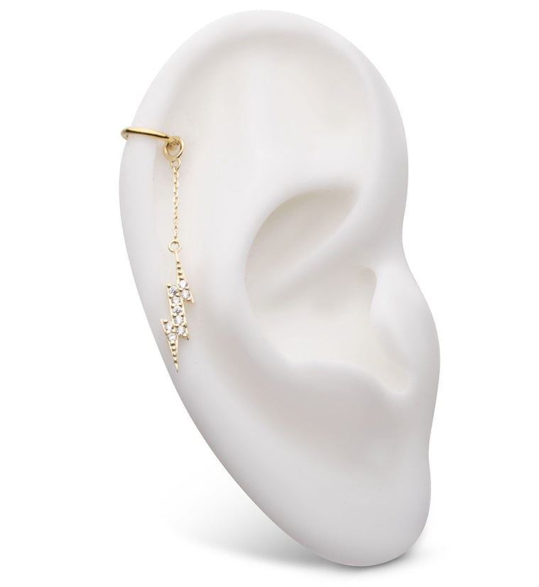 14kt Gold Electric Bolt Clear CZ Dangle Chain Charm