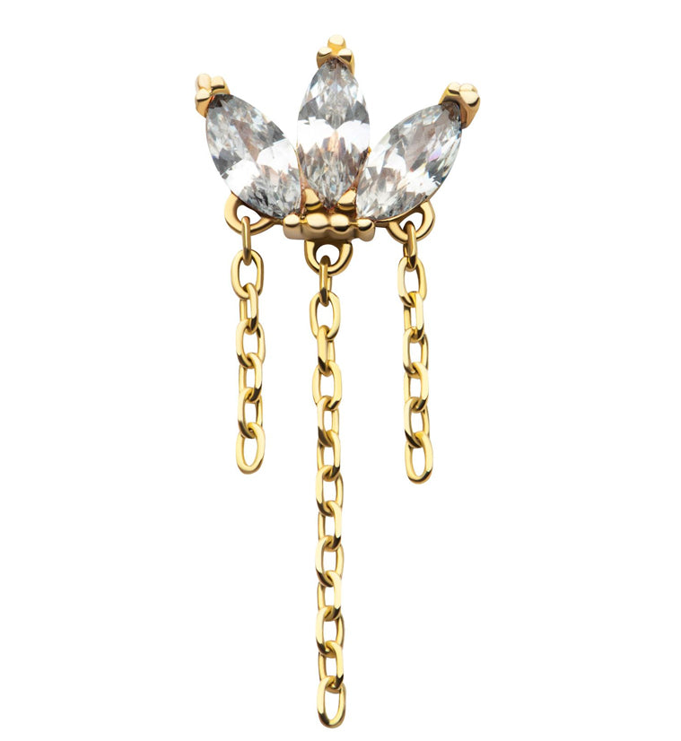 14kt Gold Empress Clear CZ Dangle Chain Threadless Top