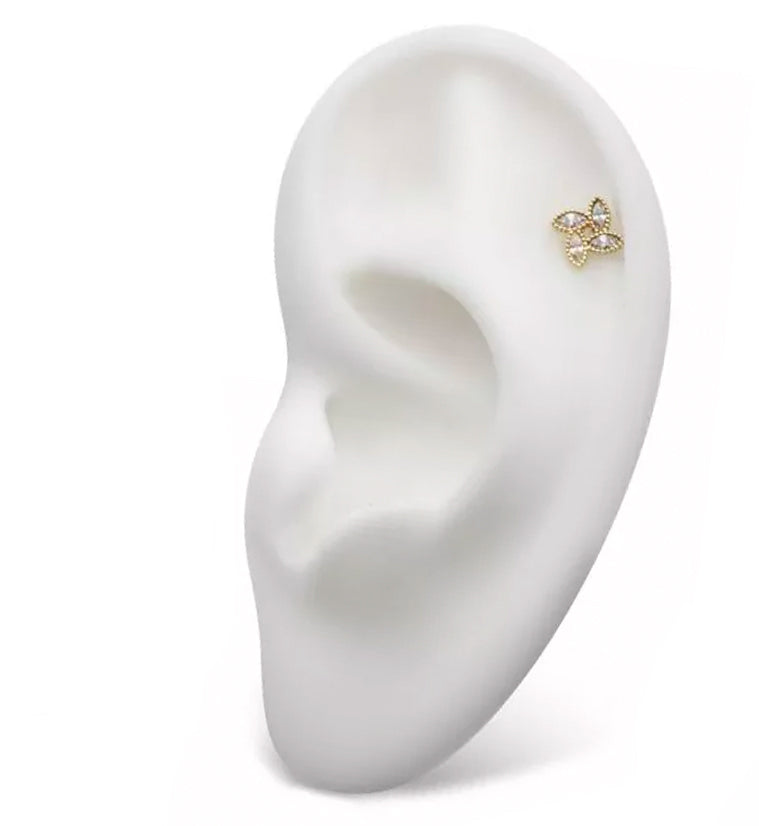 14kt Gold Fan Beaded CZ Threadless Top