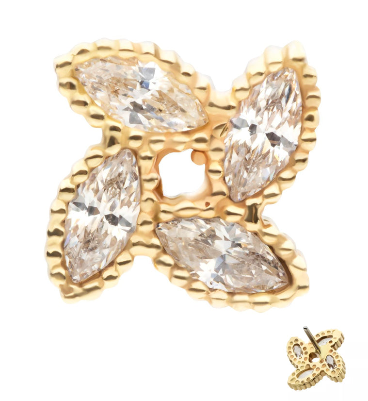 14kt Gold Fan Beaded CZ Threadless Top