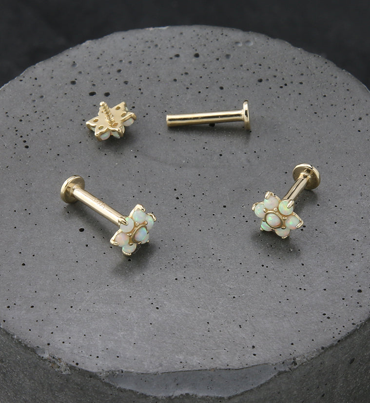 14kt Gold Flower White Opalite Internally Threaded Labret