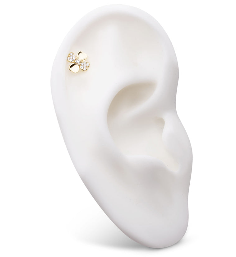 14kt Gold Four Leaf Clover Alternate Pave Clear CZ Threadless Top